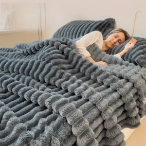 Couverture en flanelle à larges rayures épaisses