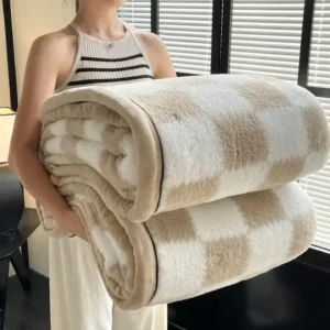 couverture en velours douce et moelleuse kaki berlin et blanc