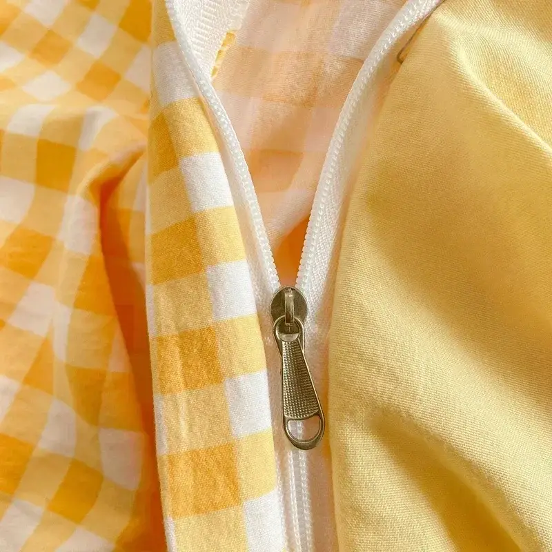 fermeture éclaire d'une housse de couette à carreaux de style japonais + 2 taies d'oreiller