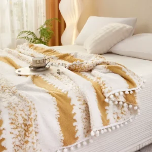 couverture en molleton de lait, flanelle jacquard avec franges bohème