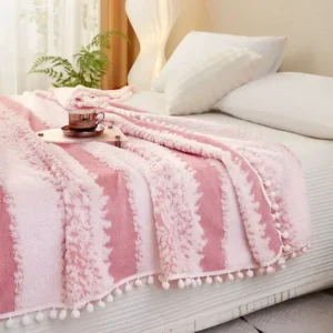 couverture en molleton de lait, flanelle jacquard avec franges bohème