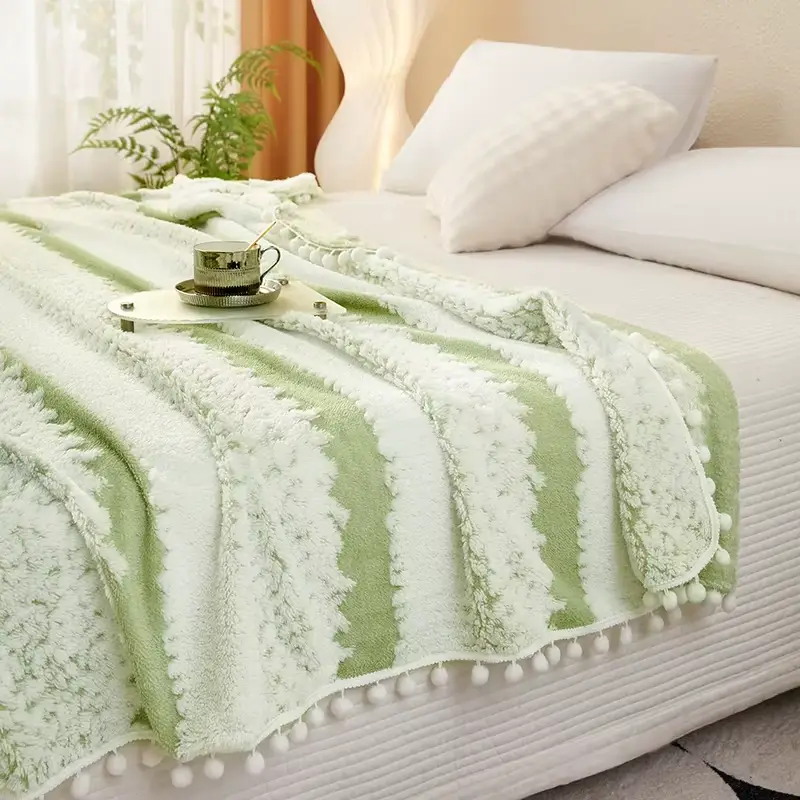 couverture en molleton de lait, flanelle jacquard avec franges bohème