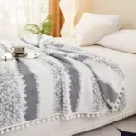 couverture en molleton de lait, flanelle jacquard avec franges bohème