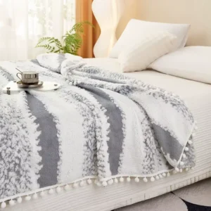 couverture en molleton de lait, flanelle jacquard avec franges bohème