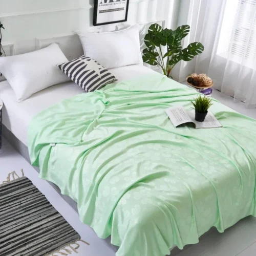 couverture fine d'été 100% en fibre de bambou, douce, respirante et fraîche vert