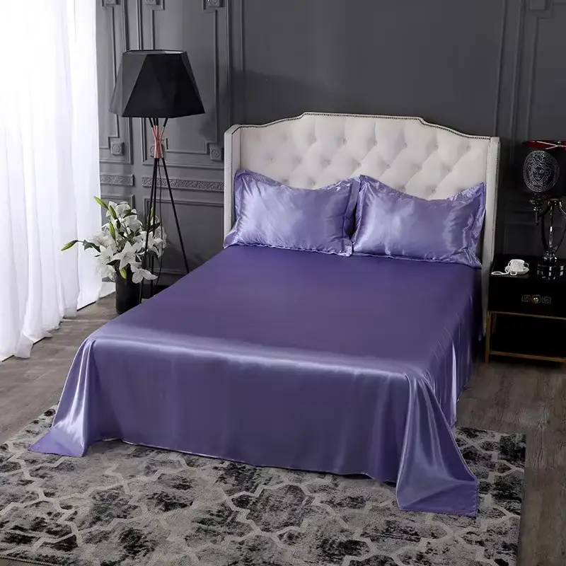 drap en satin soyeux haut de gamme avec 2 taies d'oreiller