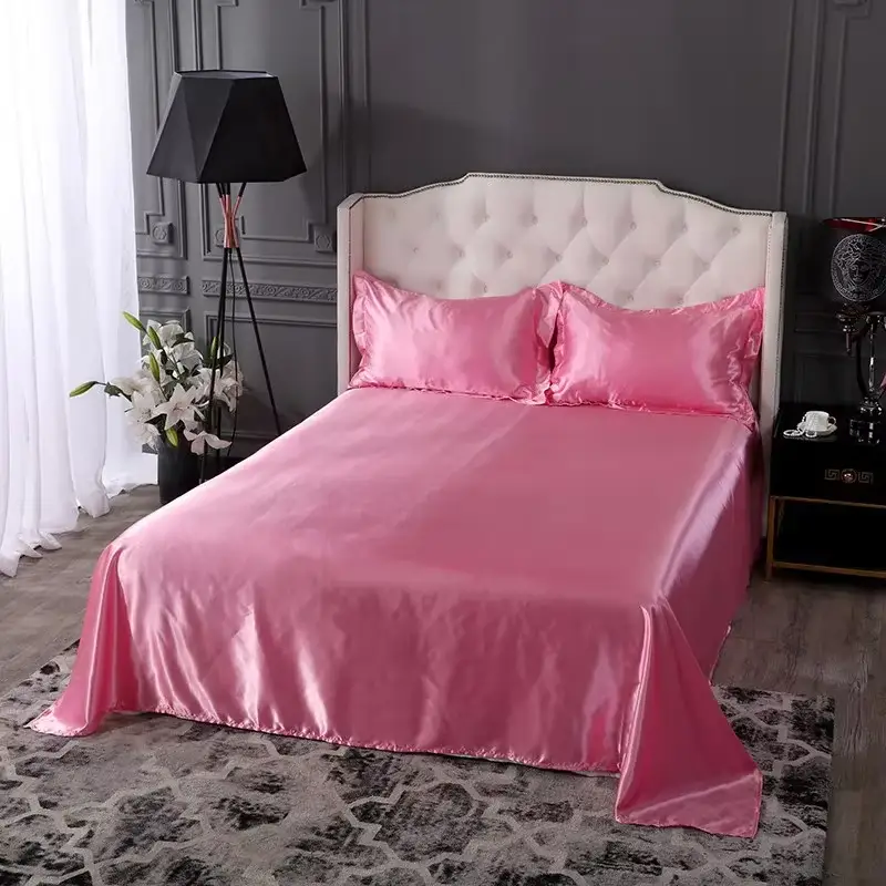 drap en satin soyeux haut de gamme avec 2 taies d'oreiller
