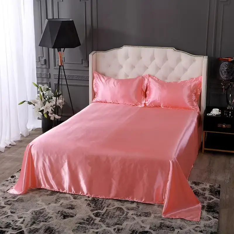drap en satin soyeux haut de gamme avec 2 taies d'oreiller