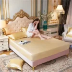 drap housse en satin soyeux haut de gamme + 2 taies d'oreiller