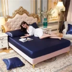drap housse en satin soyeux haut de gamme + 2 taies d'oreiller