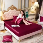 drap housse en satin soyeux haut de gamme + 2 taies d'oreiller