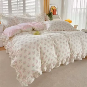 ensemble de housse de couette à volants 100% coton avec les 2 taies d'oreiller