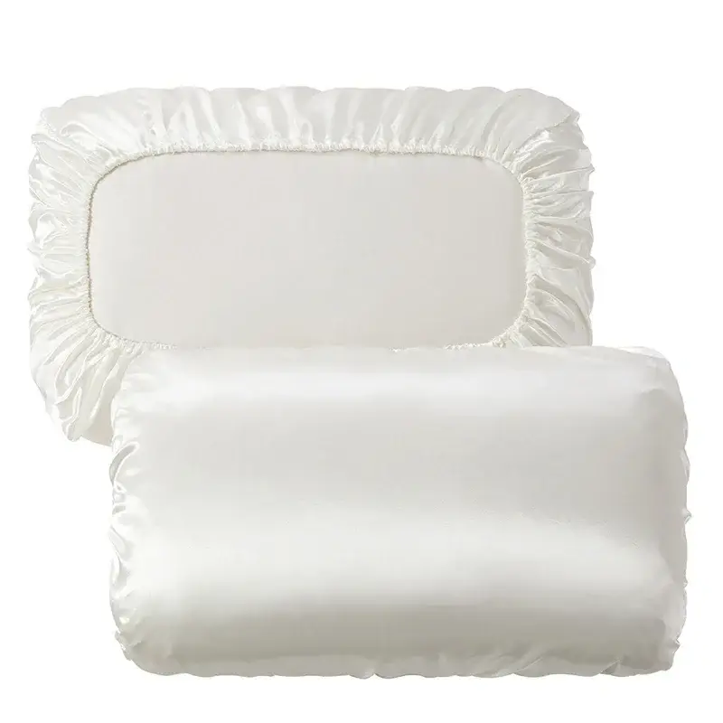 housse de coussin en satin lisse à bande élastique, confortable et solide blanc