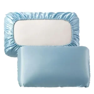 housse de coussin en satin lisse à bande élastique, confortable et solide bleu