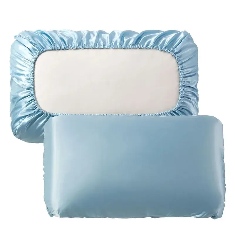 housse de coussin en satin lisse à bande élastique, confortable et solide bleu