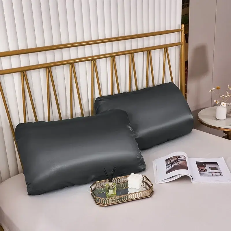 housse de coussin en satin lisse à bande élastique, confortable et solide noir