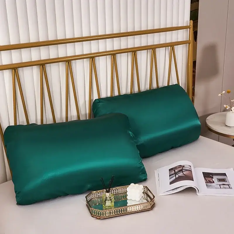 housse de coussin en satin lisse à bande élastique, confortable et solide vert