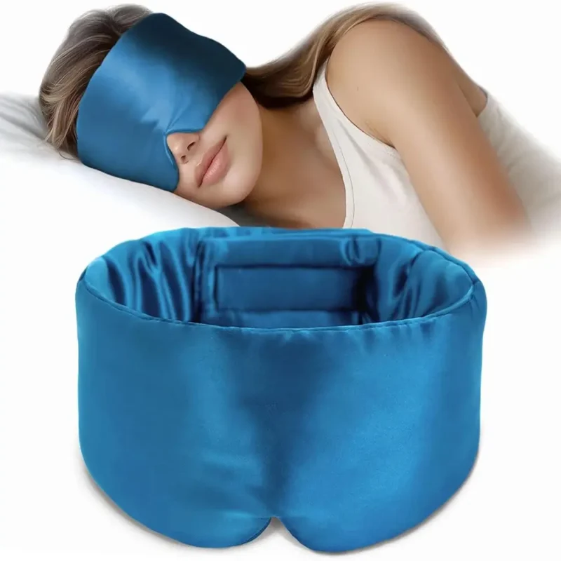 masque de sommeil en soie de mûrier, doux, sans pression et réglable bleu
