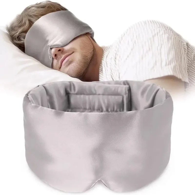 masque de sommeil en soie de mûrier, doux, sans pression et réglable gris