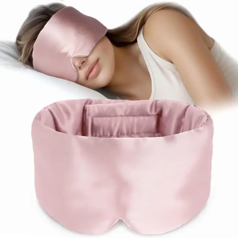 masque de sommeil en soie de mûrier, doux, sans pression et réglable rose