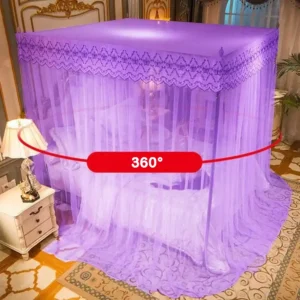 une moustiquaire romantique en dentelle brodée avec support en acier à 360°