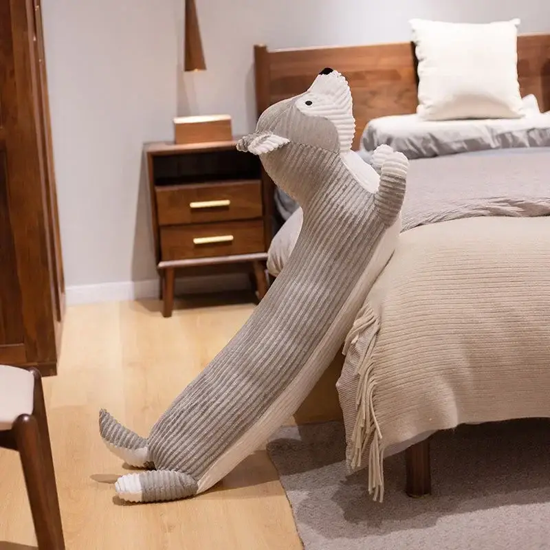 oreiller chien latéral 110 cm, compagnon câlin gris et blanc