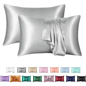 taie en satin soyeux (lot de 2 taies d'oreiller) silver