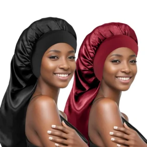 bonnet de nuit long en satin, soyeux avec large bande élastique