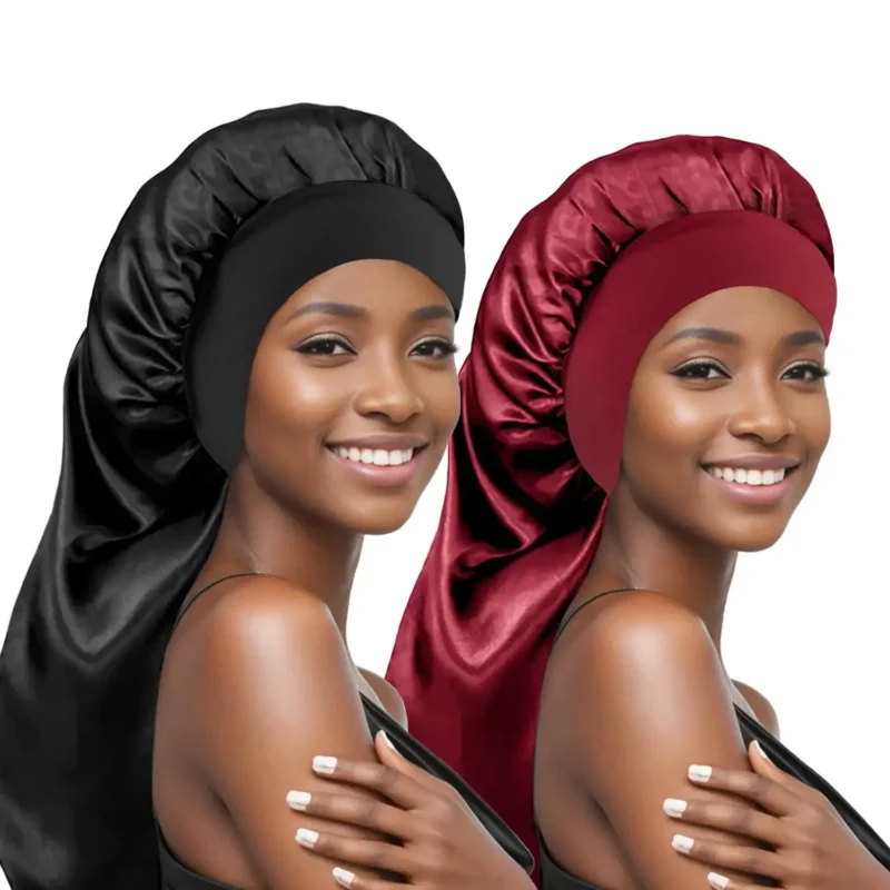 bonnet de nuit long en satin, soyeux avec large bande élastique