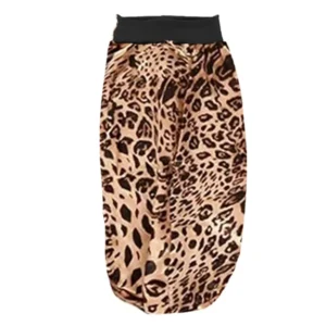 bonnet de nuit long en satin, soyeux avec large bande élastique léopard