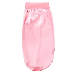 bonnet de nuit long en satin, soyeux avec large bande élastique rose