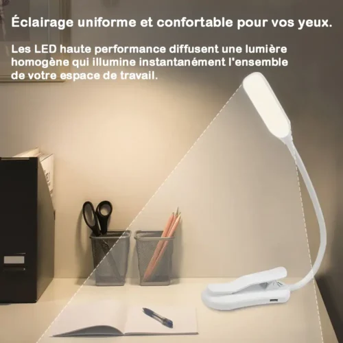 lampe de lecture à led, rechargeable, 3 niveaux de luminosité, flexible, en noir ou en blanc