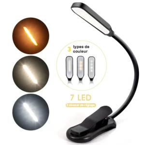 lampe de lecture à led, rechargeable, 3 niveaux de luminosité, flexible, en noir ou en blanc Noir