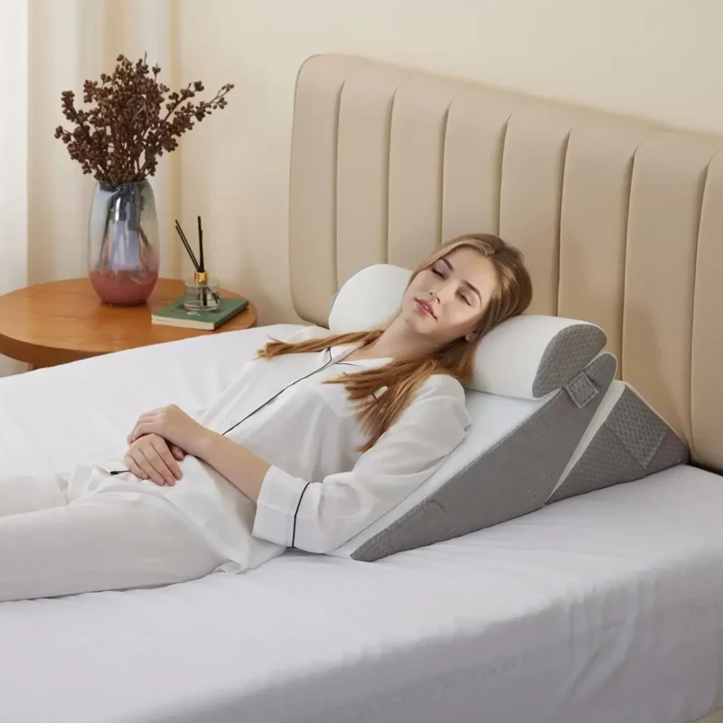 oreiller compensé, mousse à mémoire de forme avec appui tête, coussin incliné réglable