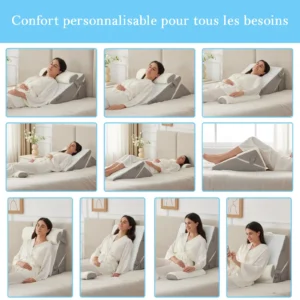 oreiller compensé, mousse à mémoire de forme avec appui tête, coussin incliné réglable