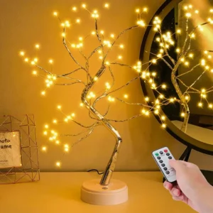 veilleuse arbre bonsaï scintillant, 108 led, avec télécommande, recharge usb & 3aa