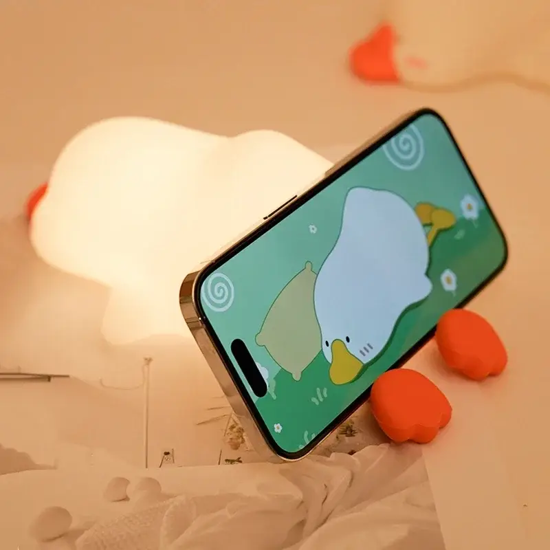 veilleuse canard à led en silicone support téléphone