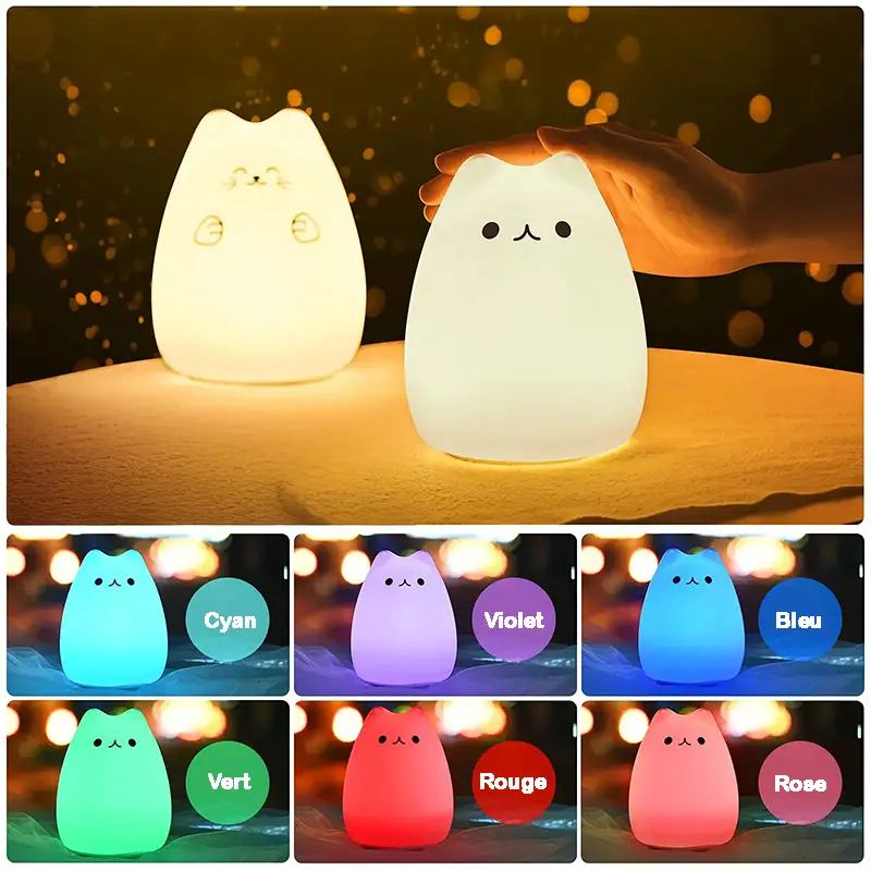 veilleuse chat à led en silicone pour enfants