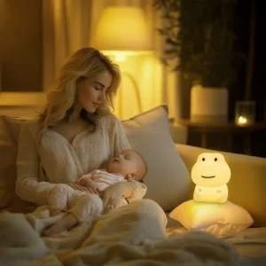 veilleuse hippopotame mignon en silicone, lumière douce, clap automatique avec une maman et son bébé