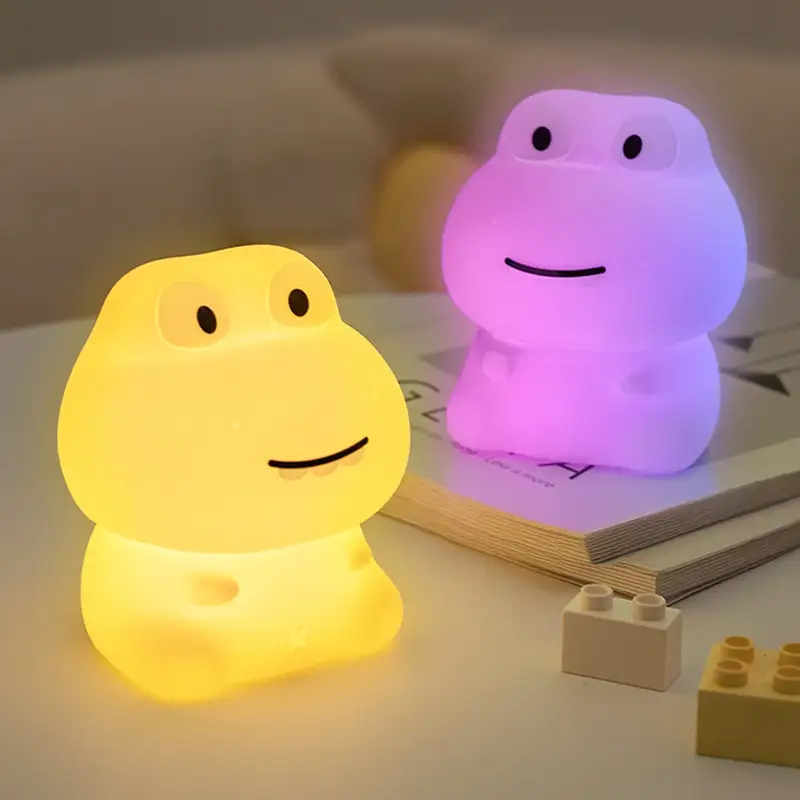 veilleuse hippopotame mignon en silicone, lumière douce, clap automatique